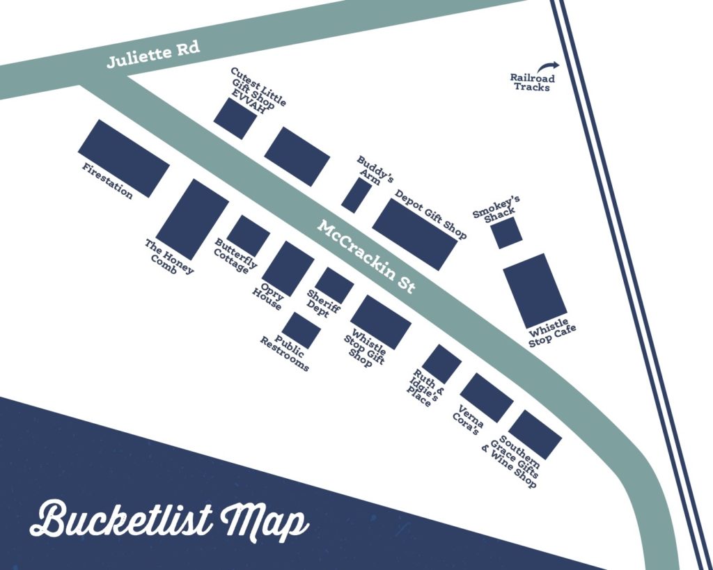 Illustrated Map of McCrackin Street in Historic Juliette, GA home to Fried Green Tomatoes