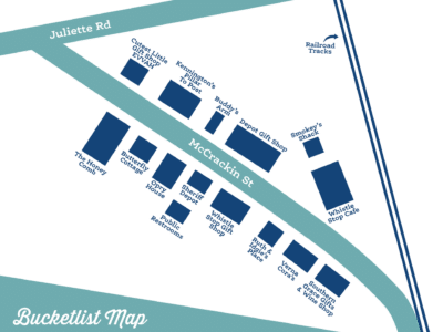 Illustrated Map of McCrackin Street in Historic Juliette, GA home to Fried Green Tomatoes